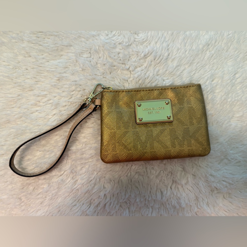 Michael Kors Gold Monogram small Wristlet